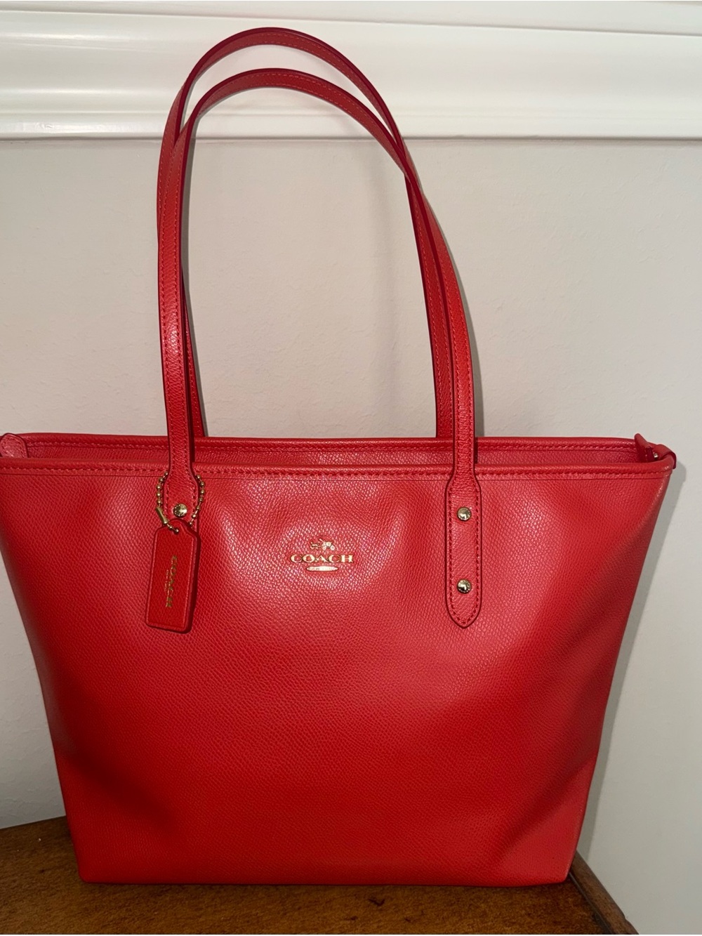 Coach City Zip Tote in Watermelon Crossgrain Handbag Tote